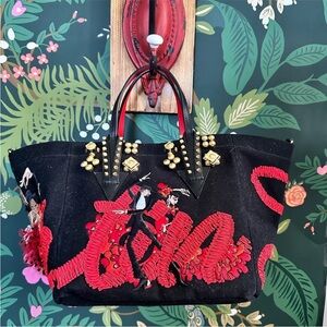 CHRISTIAN LOUBOUTIN♥️🖤💃Flamencaba Tote in Embroidered Toile PRISTINE CONDITION